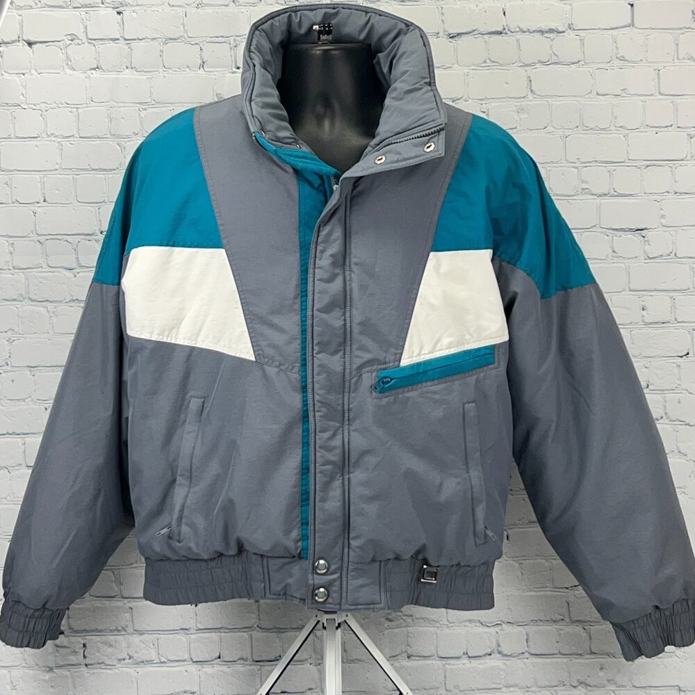 Vintage 80s 90s Profile Ski Jacket Coat Gray Skiing Skier Snowboarding L Large
